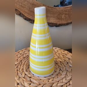 Beneolivia Oil Bottle Ceramic Vase Yellow Stripe Spring Boho 9.5" Tall No Spout